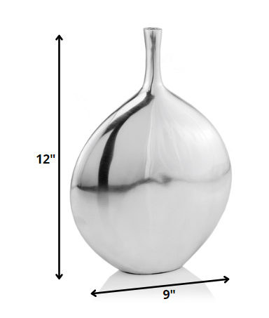 12" Silver Aluminum Long Neck Round Disc Table Vase - Homeroots