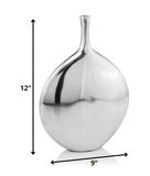 12" Silver Aluminum Long Neck Round Disc Table Vase - Homeroots
