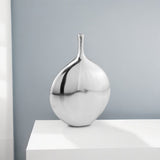 12" Silver Aluminum Long Neck Round Disc Table Vase - Homeroots