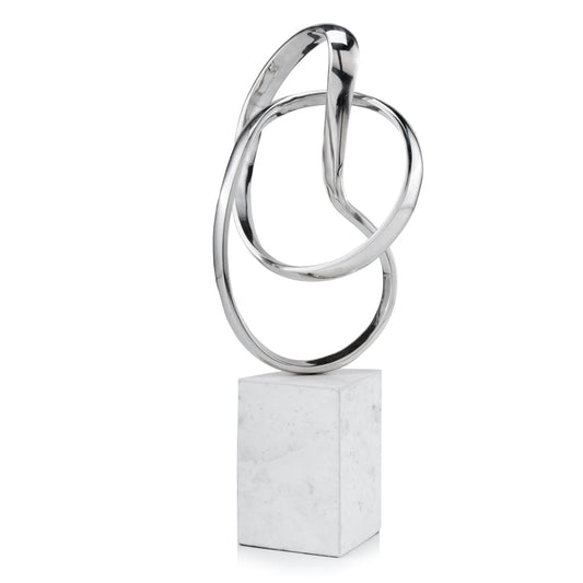 18" Silver and White Marble and Aluminum Sculpture - Homeroots