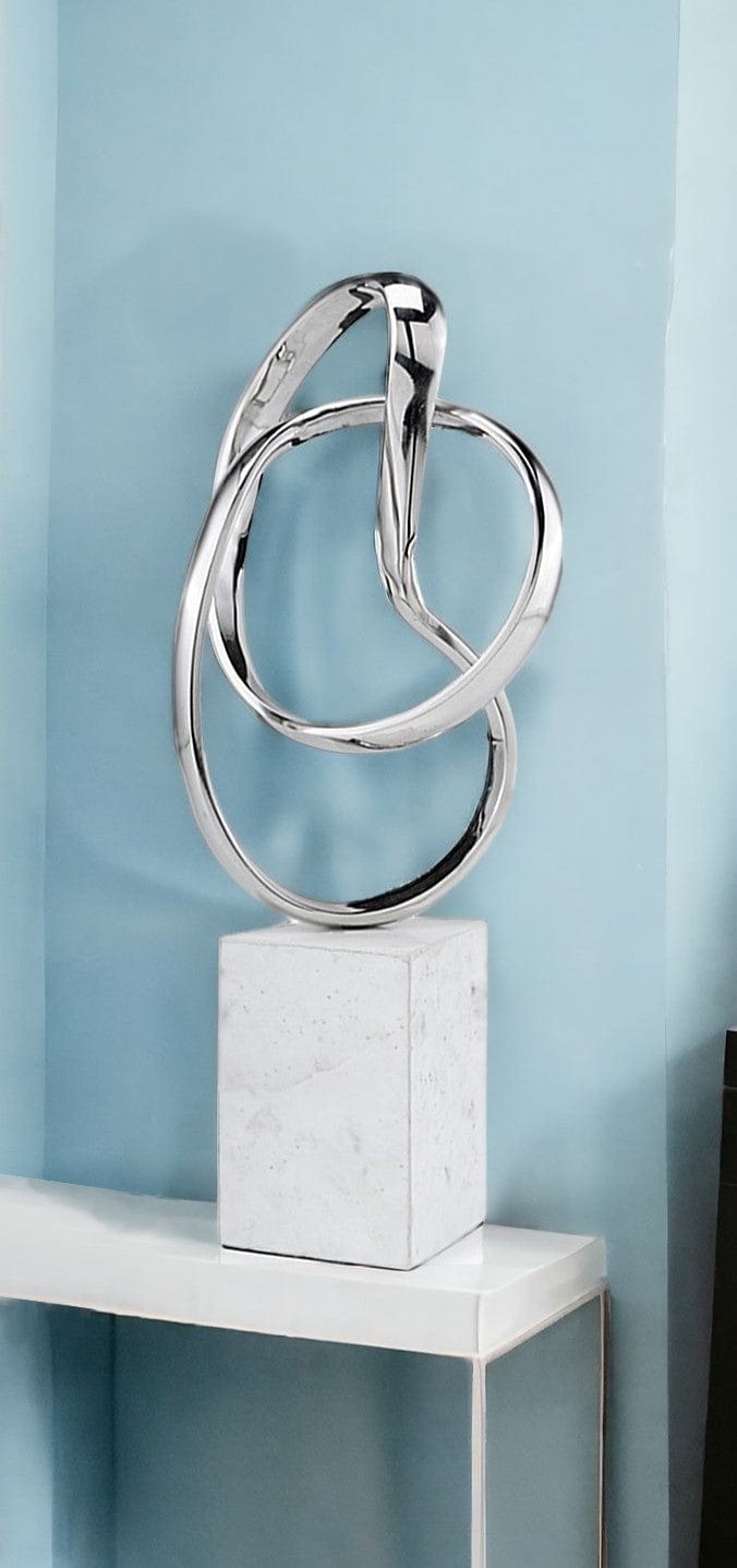 18" Silver and White Marble and Aluminum Sculpture - Homeroots