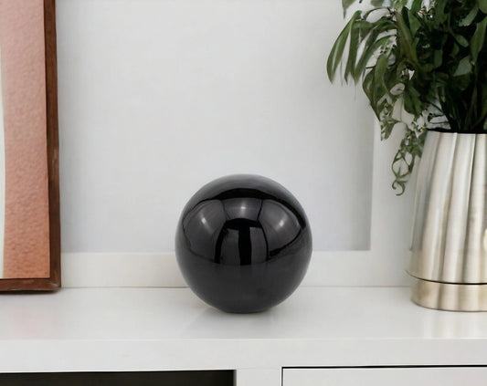 4" Black Aluminum Decorative Orb Tabletop Sculpture - Homeroots