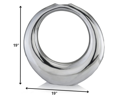19" Silver Aluminum Ring Hoop Table Vase - Homeroots