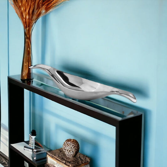 8" Silver Aluminum Long Wavy Bowl - Homeroots