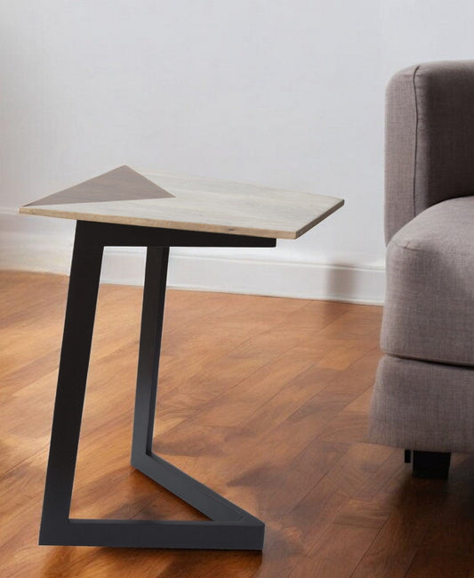 28" Black And Brown Solid Wood End Table - Homeroots