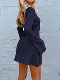 Backless Round Neck Long Sleeve Mini Dress - Trendsi - Flyclothing LLC