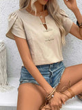 Notched Short Sleeve Blouse - Trendsi - Flyclothing LLC