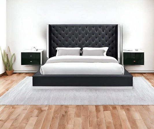 60 X 91 X 91 Black Faux Leather Bed King - Homeroots - Flyclothing LLC