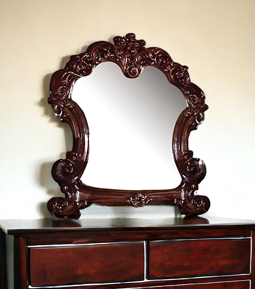 45" Brown Crowned Top Solid Wood Framed Dresser Mirror - Homeroots - Flyclothing LLC