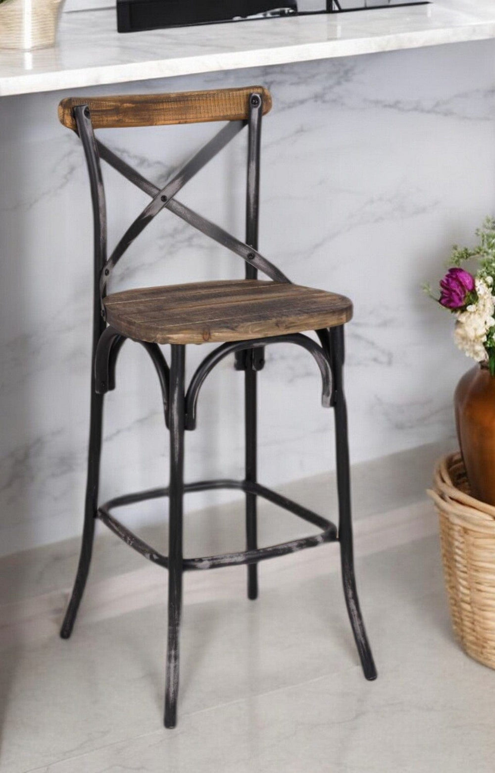22" Brown And Black Iron Bar Chair - Homeroots - Flyclothing LLC
