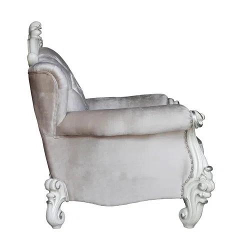 44" Ivory And Antiqued White Fabric Damask Tufted Chair and a Half And Toss Pillows - Homeroots