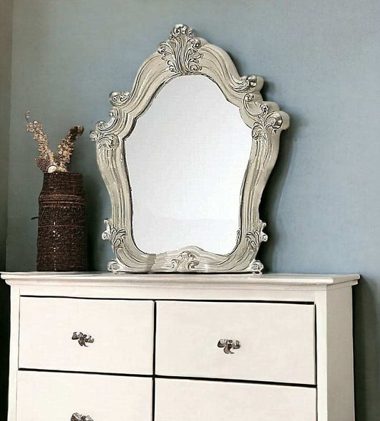 White and Silver Wood Framed Dresser Mirror - Homeroots - Flyclothing LLC