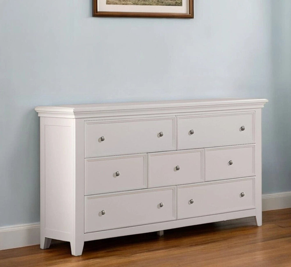 58" White Solid Wood Seven Drawer Triple Dresser - Homeroots - Flyclothing LLC