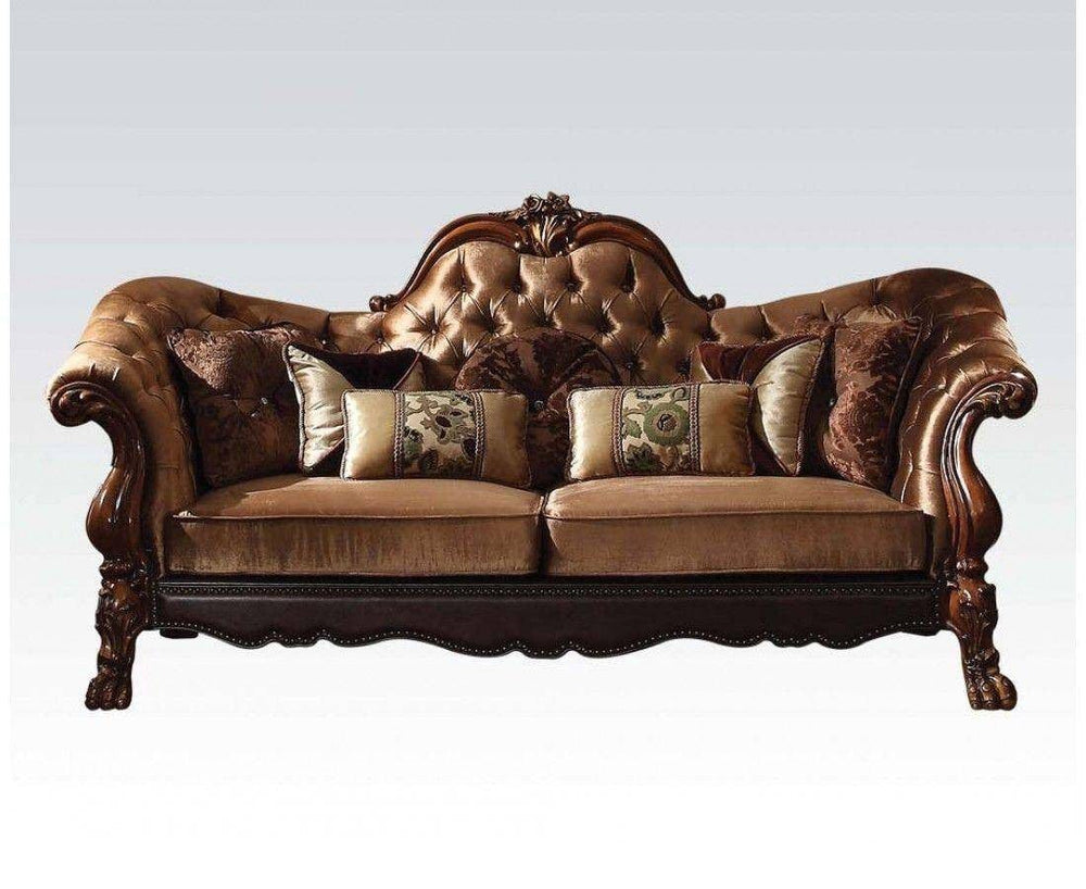 73" Dark Brown And Brown Velvet Loveseat and Toss Pillows - Homeroots