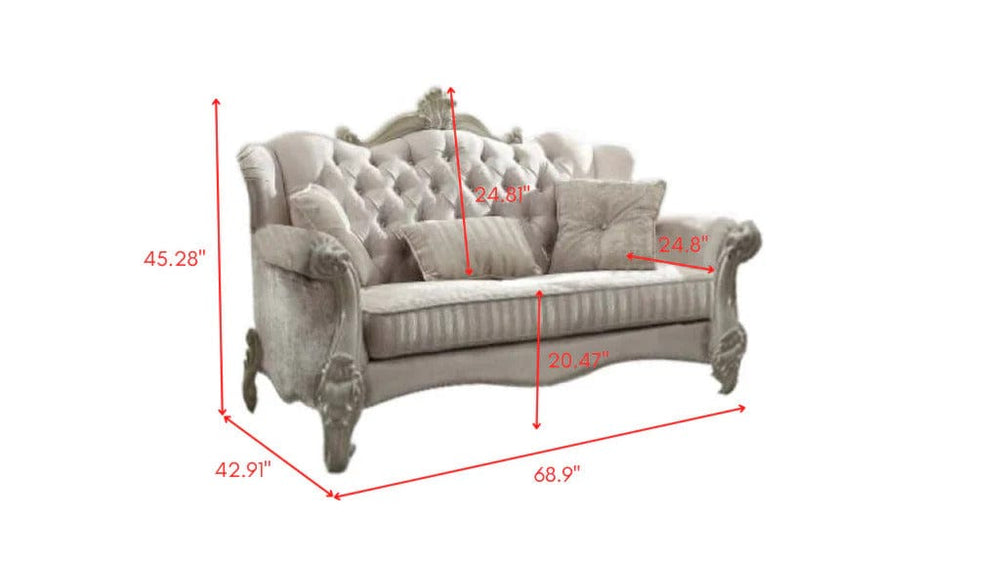 69" Ivory Chesterfield Loveseat and Toss Pillows - Homeroots - Flyclothing LLC
