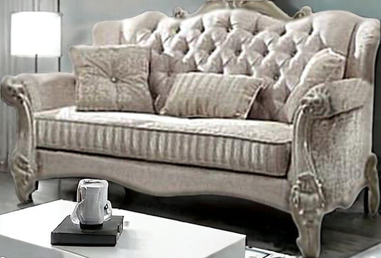 69" Ivory Chesterfield Loveseat and Toss Pillows - Homeroots