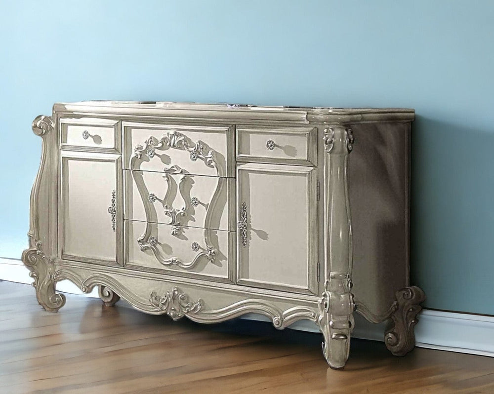 70" Bone White Solid Wood Six Drawer Combo Dresser - Homeroots