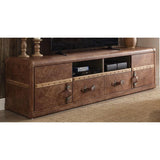 80" Brown Leather Cabinet Enclosed Storage TV Stand - Homeroots - Flyclothing LLC