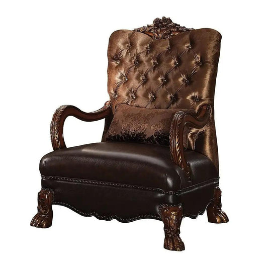 34" Golden Brown And Mahogany Velvet Tufted Arm Chair And Toss Pillow - Homeroots