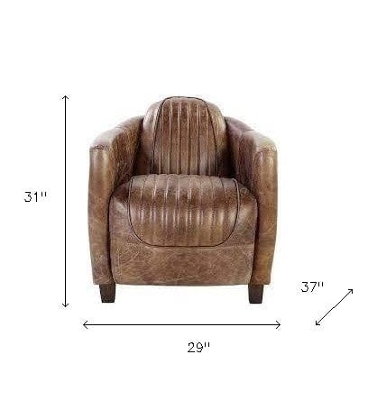 29" Brown Faux Leather Distressed Barrel Chair - Homeroots