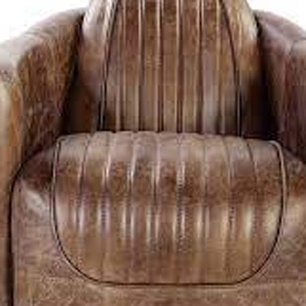 29" Brown Faux Leather Distressed Barrel Chair - Homeroots