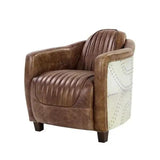 29" Brown Faux Leather Distressed Barrel Chair - Homeroots