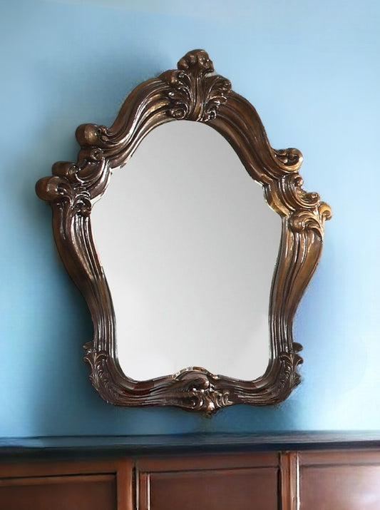 47" Brown Crowned Top Solid Wood Framed Dresser Mirror - Homeroots