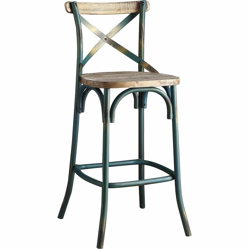 21" Brown And Turquoise Solid Wood And Metal Bar Chair - Homeroots