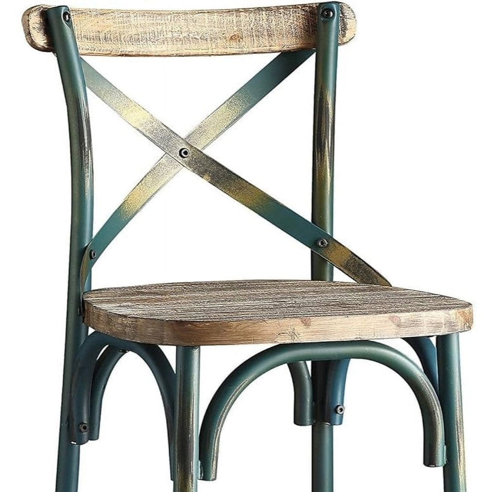 21" Brown And Turquoise Solid Wood And Metal Bar Chair - Homeroots