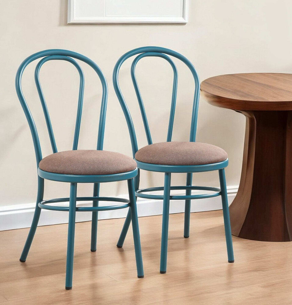 Set of Two Taupe And Teal Blue Upholstered Dining Side Chairs - Homeroots - Flyclothing LLC