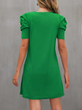 Round Neck Puff Sleeve Mini Dress - Trendsi - Flyclothing LLC
