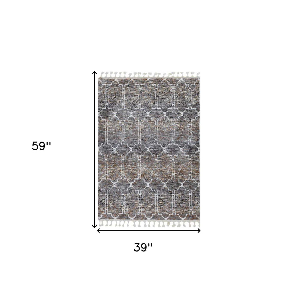 3' X 5' Brown White and Gray Geometric Area Rug With Fringe - Homeroots - Flyclothing LLC