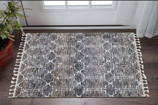 3' X 5' Brown White and Gray Geometric Area Rug With Fringe - Homeroots - Flyclothing LLC