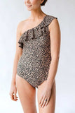 Full Size Ruffled Leopard Single Shoulder One-Piece Swimwear - Trendsi - Flyclothing LLC