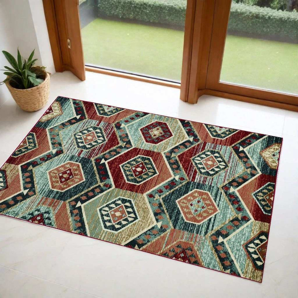 3' X 5' Red Machine Woven Honeycomb Lodge Indoor Area Rug - Homeroots - Flyclothing LLC