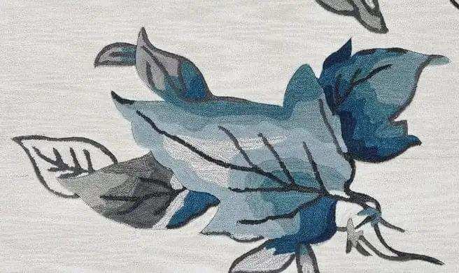 3' X 5' Ivory Blue Oversized Leaves Area Rug - Homeroots - Flyclothing LLC