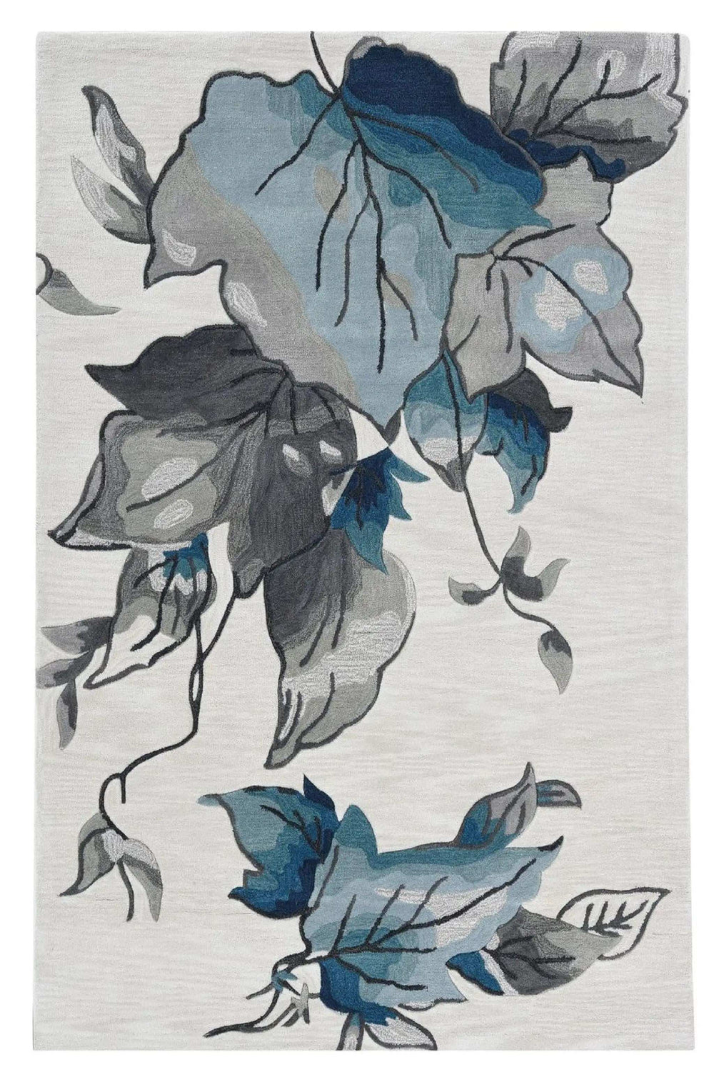 3' X 5' Ivory Blue Oversized Leaves Area Rug - Homeroots - Flyclothing LLC