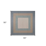 5' X 8' Tan Ivory and Blue Geometric Hand Tufted Area Rug - Homeroots - Flyclothing LLC