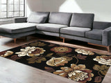 5' X 8' Black and Tan Floral Area Rug - Homeroots - Flyclothing LLC