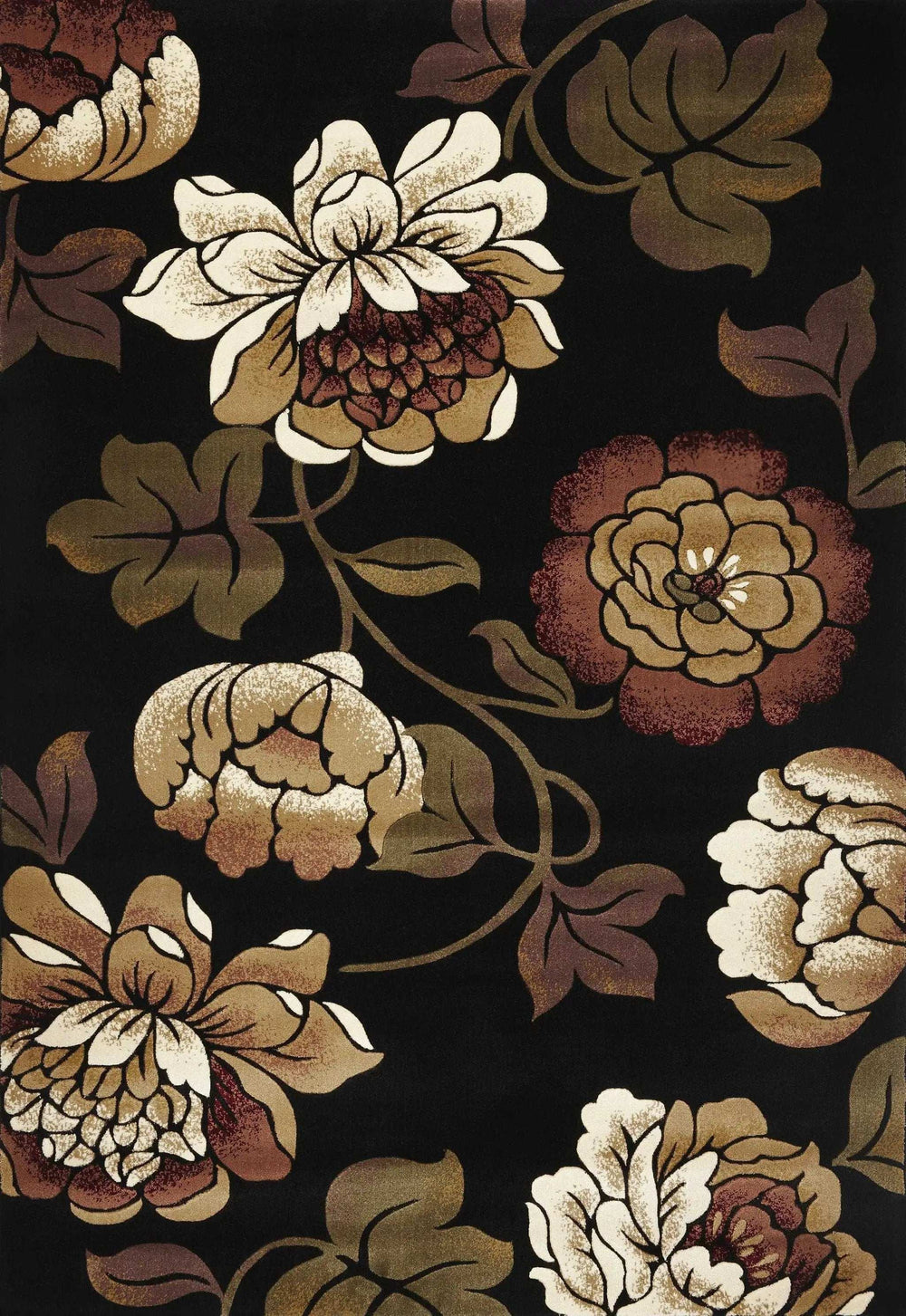 5' X 8' Black and Tan Floral Area Rug - Homeroots - Flyclothing LLC