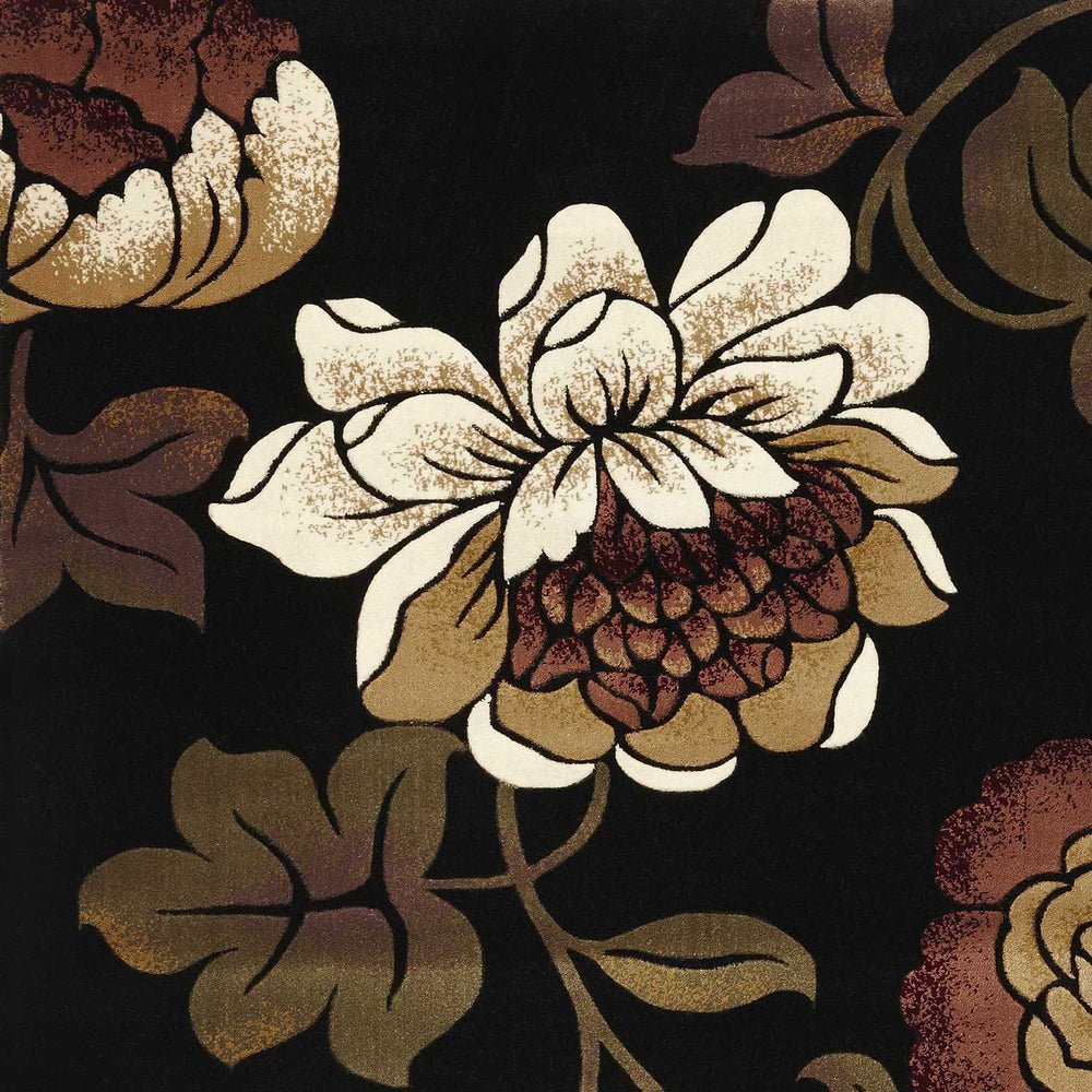 5' X 8' Black and Tan Floral Area Rug - Homeroots - Flyclothing LLC