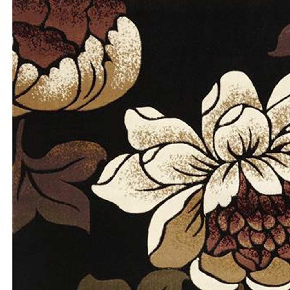 5' X 8' Black and Tan Floral Area Rug - Homeroots - Flyclothing LLC