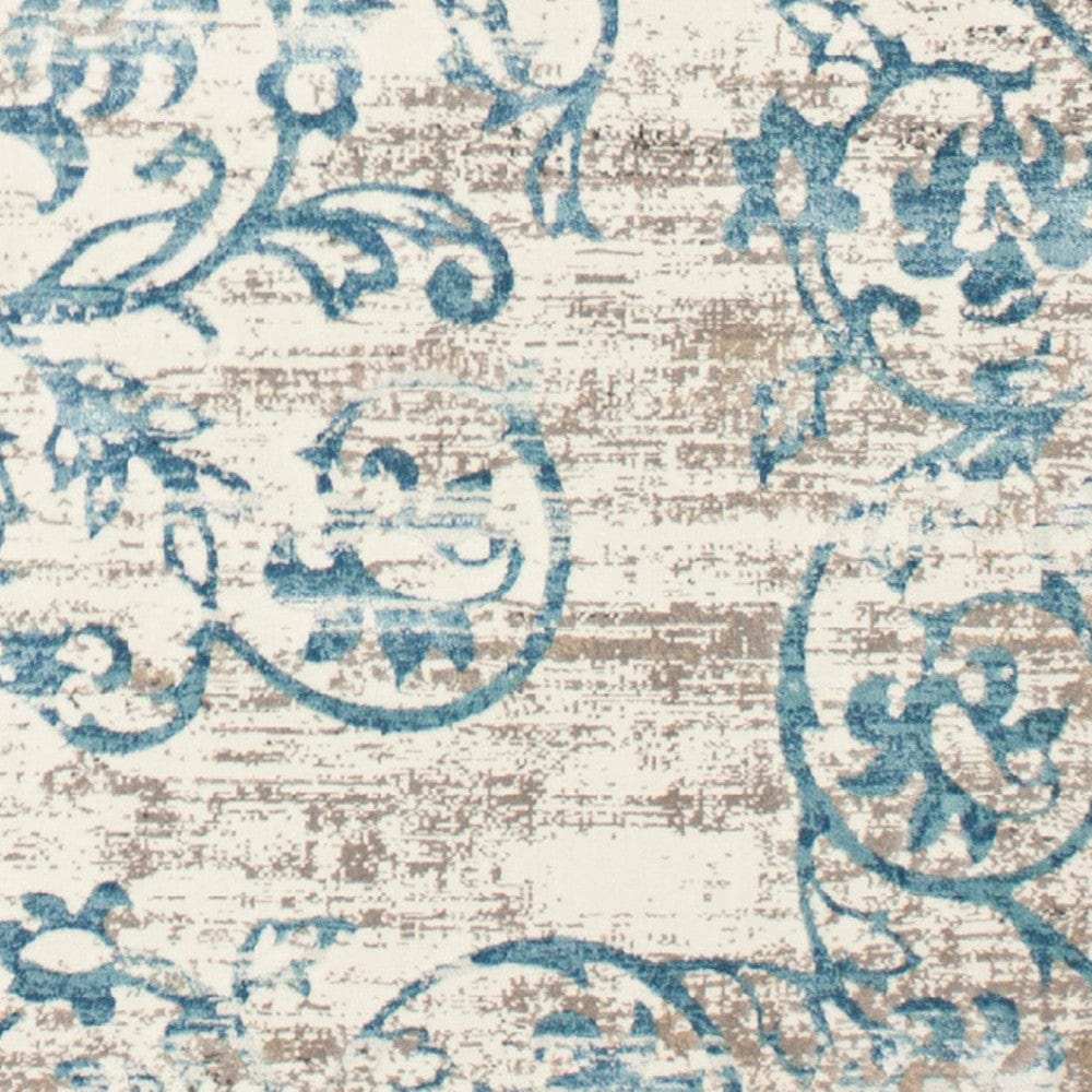 10' X 13' Ivory and Blue Floral Area Rug - Homeroots - Flyclothing LLC