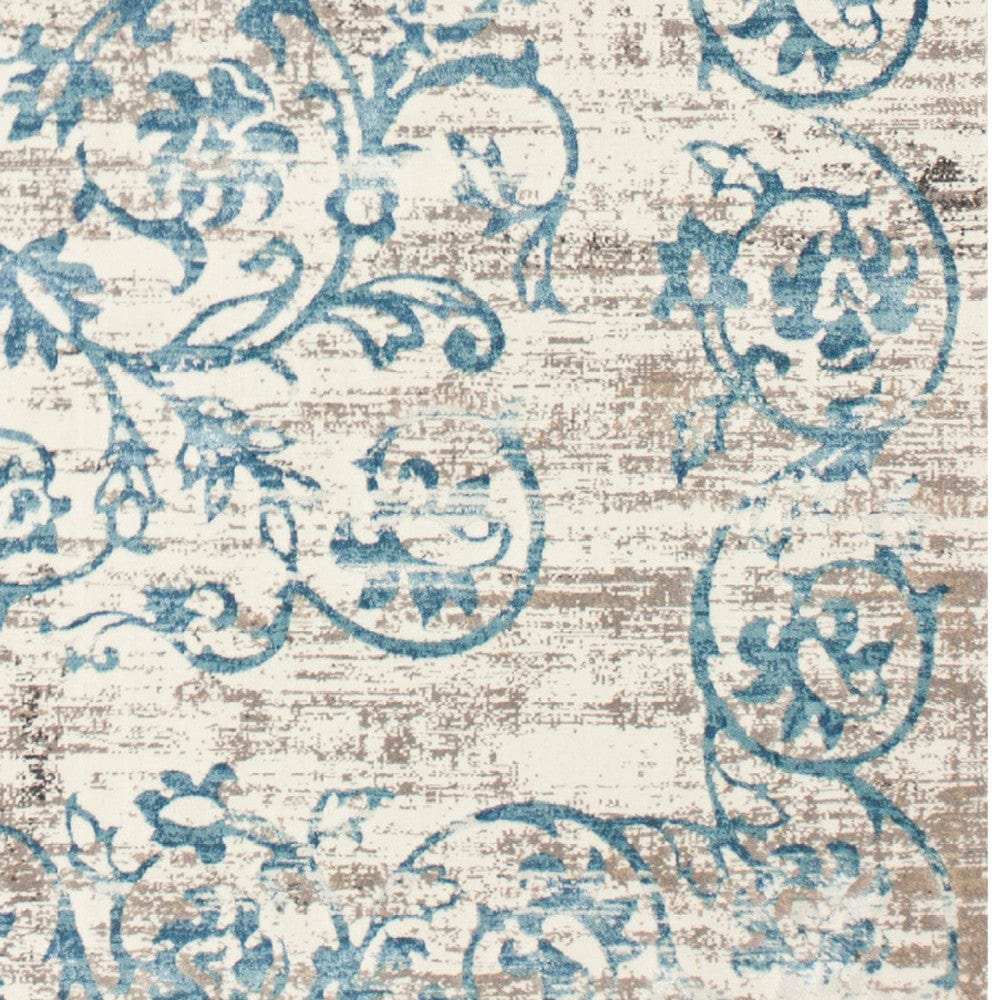 10' X 13' Ivory and Blue Floral Area Rug - Homeroots - Flyclothing LLC