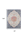 7' X 12' Navy and Ivory Floral Medallion Area Rug - Homeroots - Flyclothing LLC