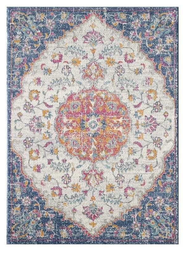 7' X 12' Navy and Ivory Floral Medallion Area Rug - Homeroots - Flyclothing LLC