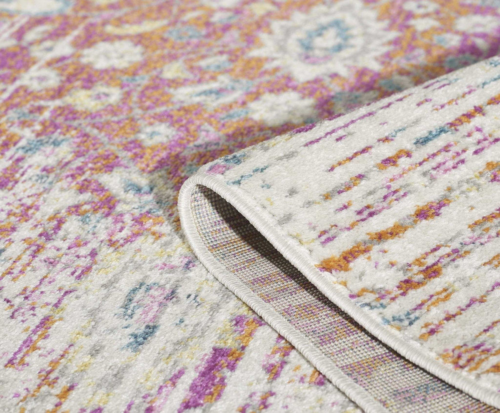 7' Ivory Pink and Orange Floral Area Rug - Homeroots - Flyclothing LLC