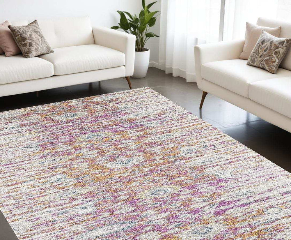 7' X 12' Ivory Pink and Orange Floral Area Rug - Homeroots - Flyclothing LLC