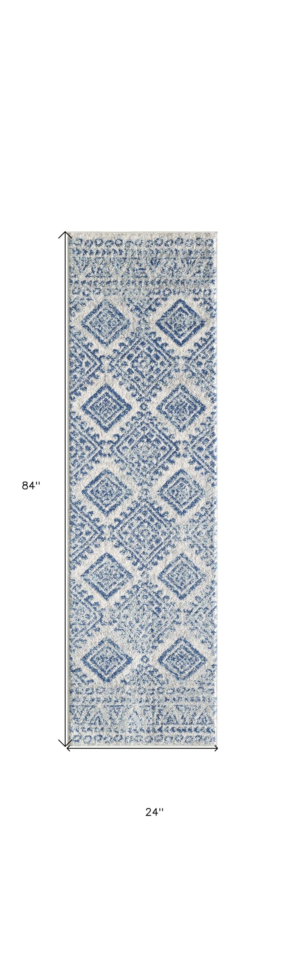 7' X 7' Ivory and Blue Runner Rug - Homeroots - Flyclothing LLC