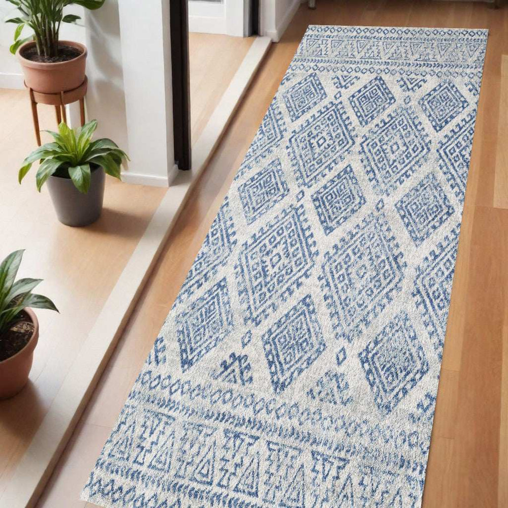 7' X 7' Ivory and Blue Runner Rug - Homeroots - Flyclothing LLC